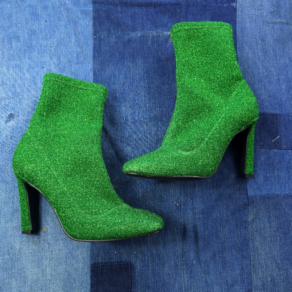 L'Intervalle emerald green sparkle stretch ankle boots size 7